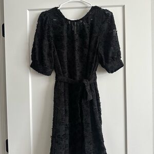 H&M Black Textured Midi Dress